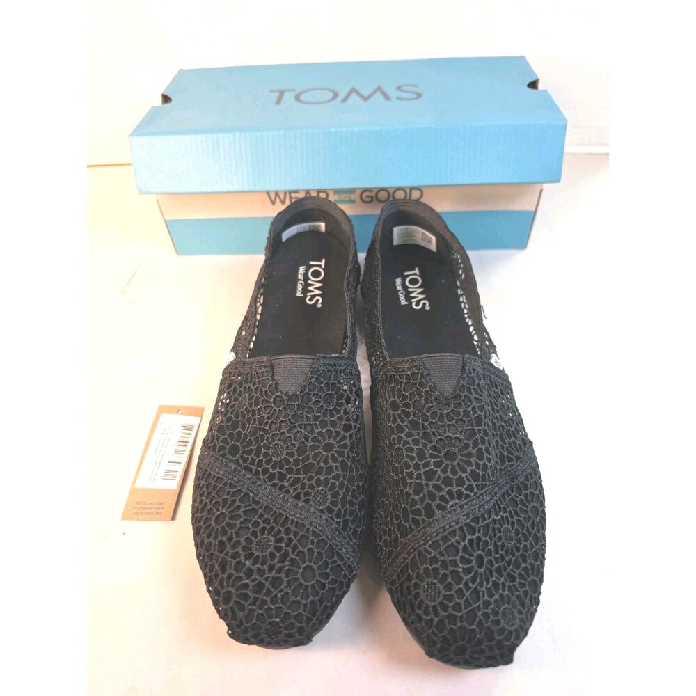 New TOMS Alpargata Classic Slip On Black Moroccan Crochet Womans Size 11